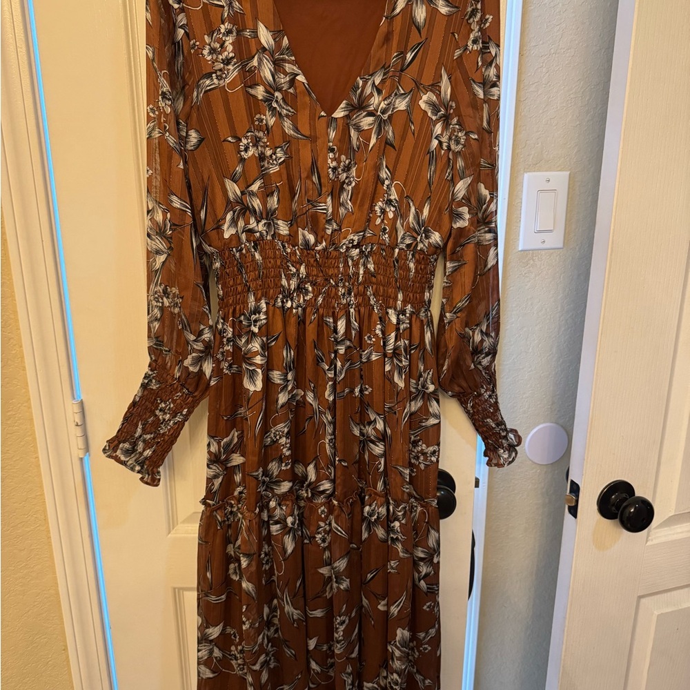 Taylor Brown Floral Long Sleeve Dress